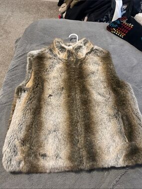 Reversible Faux Fur Vest in Brown & Gray Tones